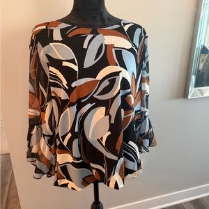 Alfani Abstract Bell-Sleeve Blouse in Black, Brown & Cream

#94